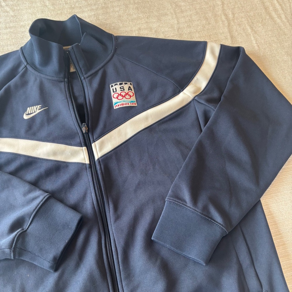 Nike Team USA Vancouver 2010 Olympic Track Jacket Mens Large Navy Blue Full Zip